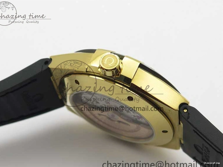 0318 HighQuality Constellation 131.33.41.21.03.001 YG TW Best Edition Black Dial On Gummy Strap A 7871